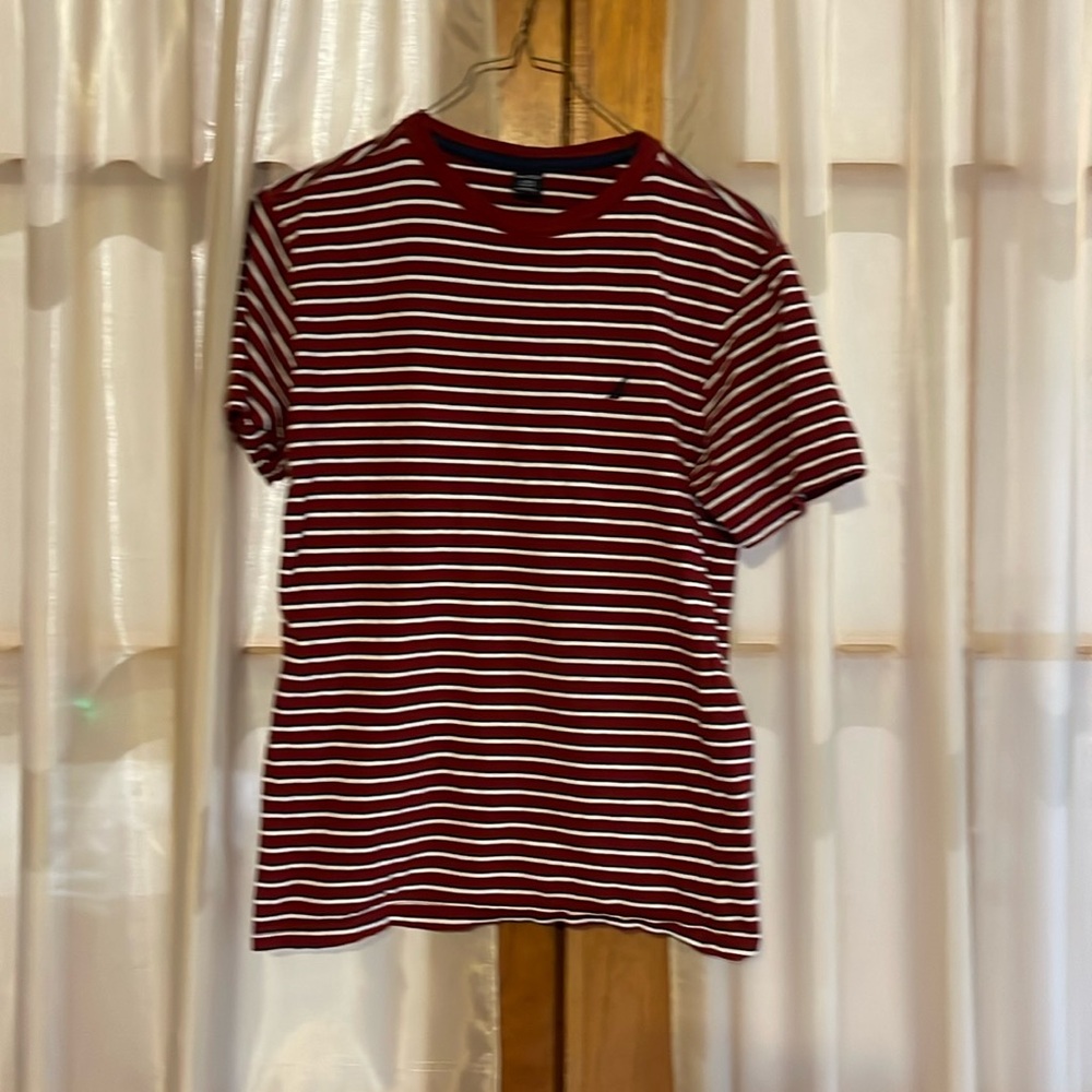 Nautica boys size large/14–16 red white black striped T-shirt